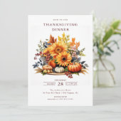 Rustic Pumpkins & Sunflowers Thanksgiving Einladung (Stehend Vorderseite)