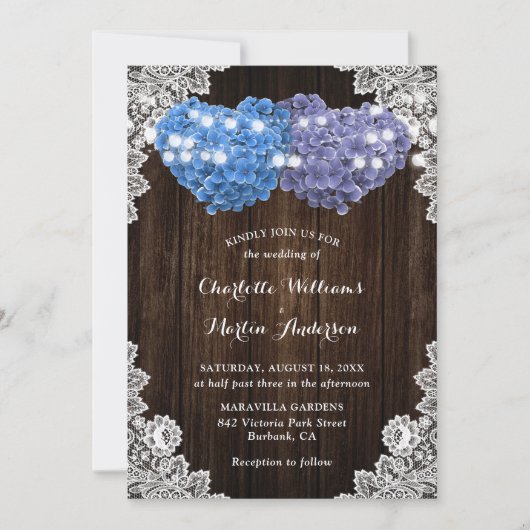 Rustic Purple and Blue Floral Wedding Invitation Einladung (Vorderseite)