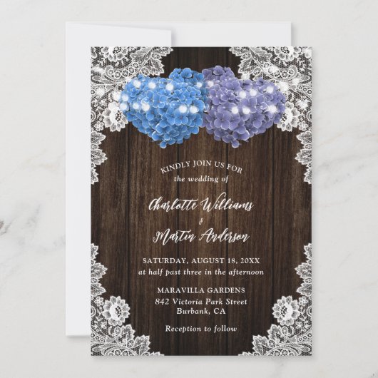 Rustic Purple and Blue Floral Wedding Invitation Einladung (Vorderseite)
