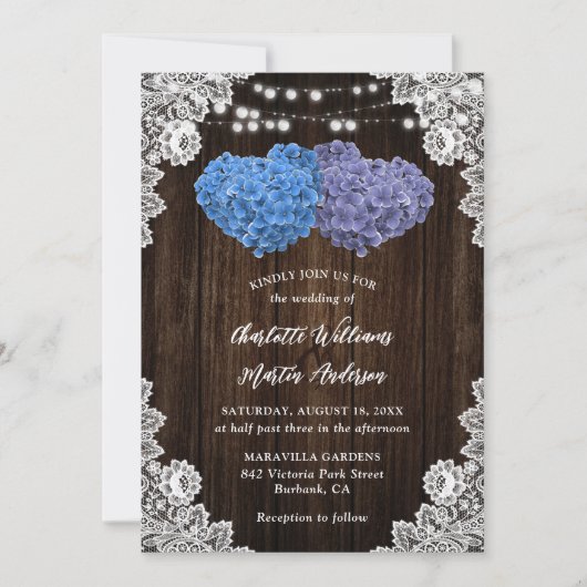 Rustic Purple and Blue Floral Wedding Invitation Einladung (Vorderseite)
