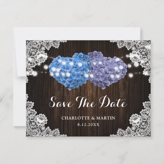 Rustic Purple and Blue Floral Wedding Save The Date (Vorderseite)