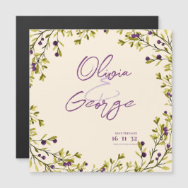 Rustic Purple Berry Greenery Wedding Save the Date Magnetkarte