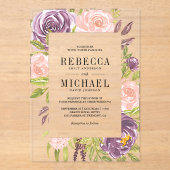 Rustic Purple Blush Pink Floral Wedding Acryleinladungen (Vorderseite)