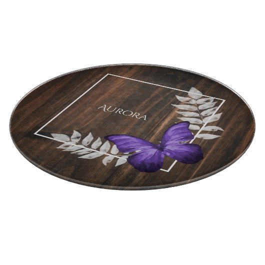 Rustic Purple Butterfly Personalized Cutting Board Schneidebrett (Ecke)