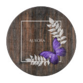 Rustic Purple Butterfly Personalized Cutting Board Schneidebrett (Vorderseite)