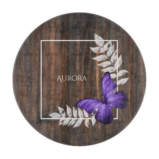 Rustic Purple Butterfly Personalized Cutting Board Schneidebrett (Vorderseite)