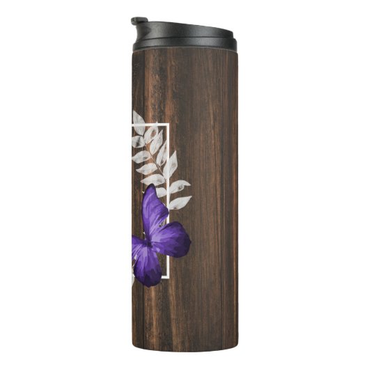 Rustic Purple Butterfly Personalized Thermosbecher (Nach rechts gedreht)