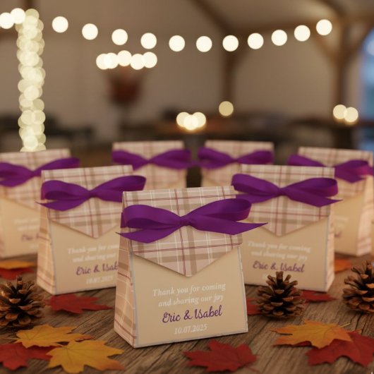 Rustic purple checkered favor boxes  geschenkschachtel
