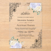 Rustic Purple Floral Lace Muslim Wedding Acryleinladungen (Vorderseite)