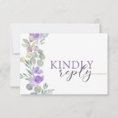 Rustic Purple Floral Watercolor Wedding RSVP Karte (Vorderseite)