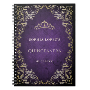 Rustic Purple Gold Princess Tiara Quinceanera Notizblock