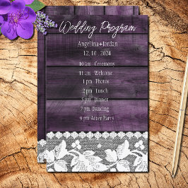 Rustic purple wood &lace- Program Paper Sheet