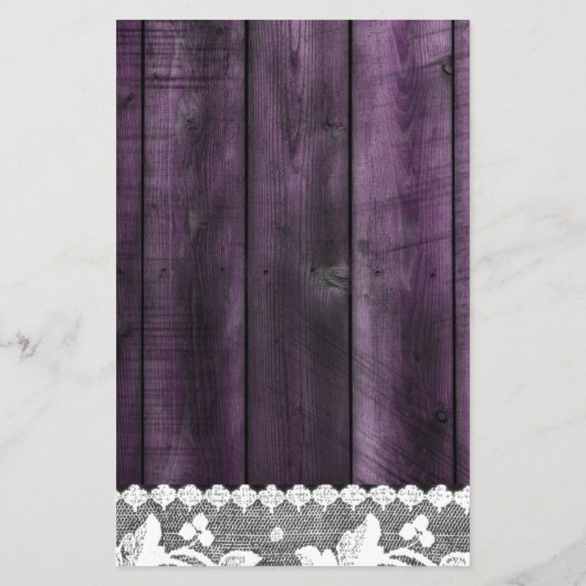 Rustic purple wood &lace- Program Paper Sheet (Rückseite)