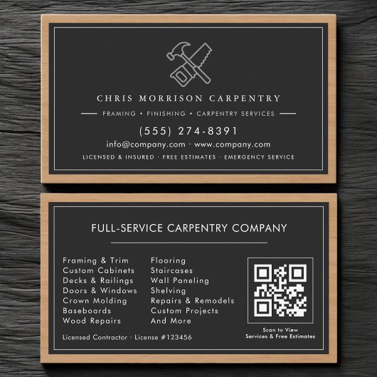 Rustic QR Code Carpenter Carpentry Services Visitenkarte