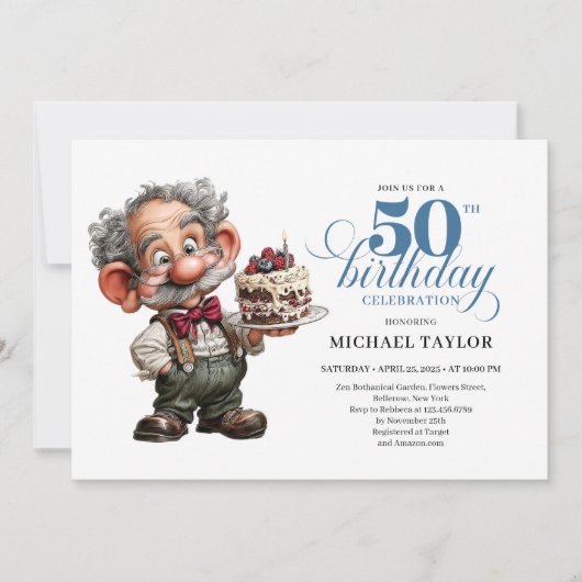 Rustic Quirky Man 50th Birthday Whimsical Humor  Einladung (Vorderseite)