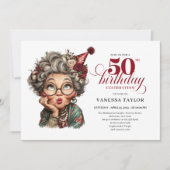 Rustic Quirky Woman 50th Birthday Whimsical Humor Einladung (Vorderseite)