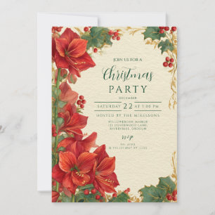 Rustic Red Amaryllis Christmas Einladung