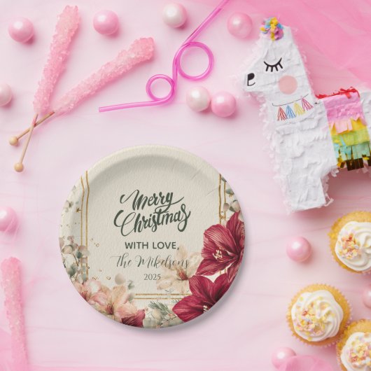 Rustic Red Amaryllis Christmas Pappteller (Party)