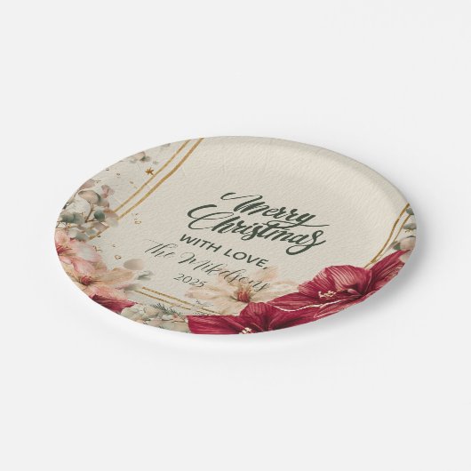 Rustic Red Amaryllis Christmas Pappteller (Schrägansicht)