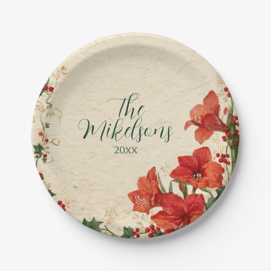 Rustic Red Amaryllis Christmas Pappteller (Vorderseite)