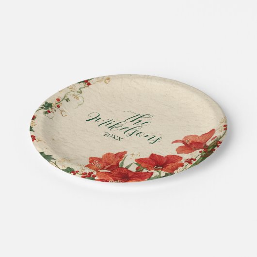 Rustic Red Amaryllis Christmas Pappteller (Schrägansicht)