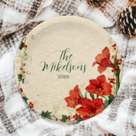 Rustic Red Amaryllis Christmas Pappteller