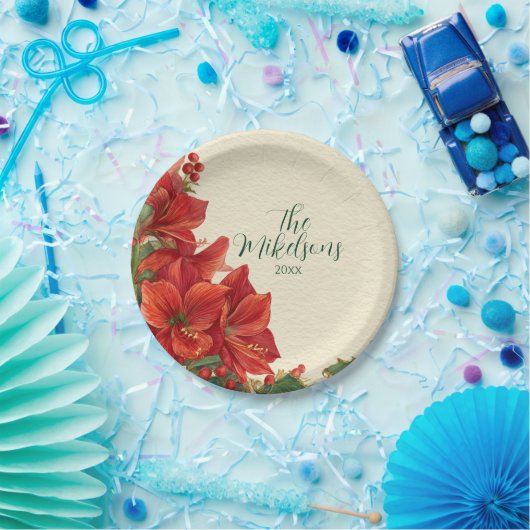 Rustic Red Amaryllis Christmas Pappteller (Party)