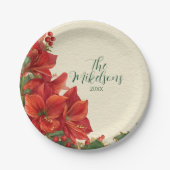 Rustic Red Amaryllis Christmas Pappteller (Vorderseite)