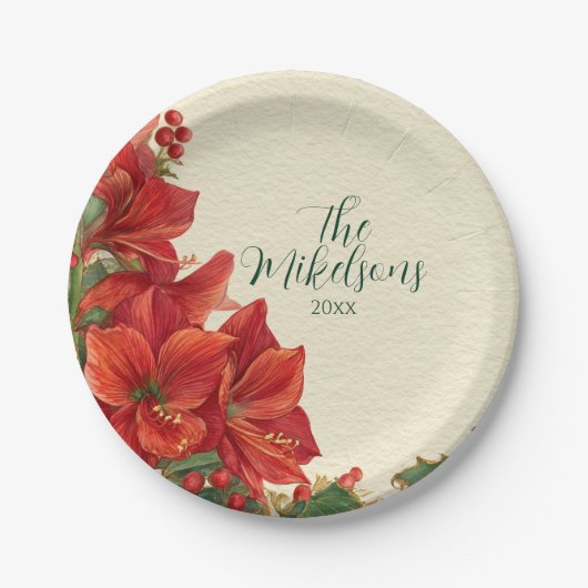 Rustic Red Amaryllis Christmas Pappteller (Vorderseite)
