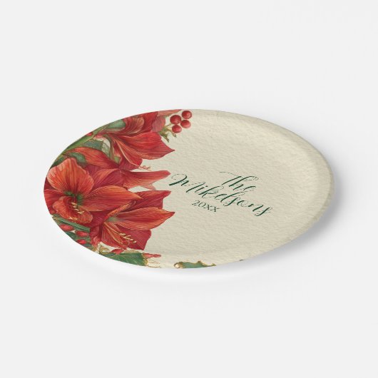 Rustic Red Amaryllis Christmas Pappteller (Schrägansicht)