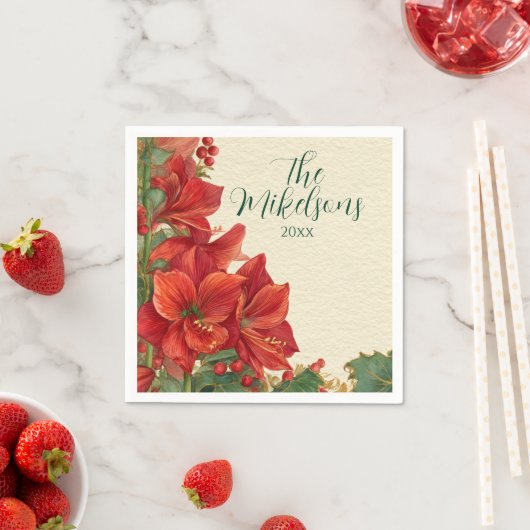 Rustic Red Amaryllis Christmas Serviette (Beispiel)