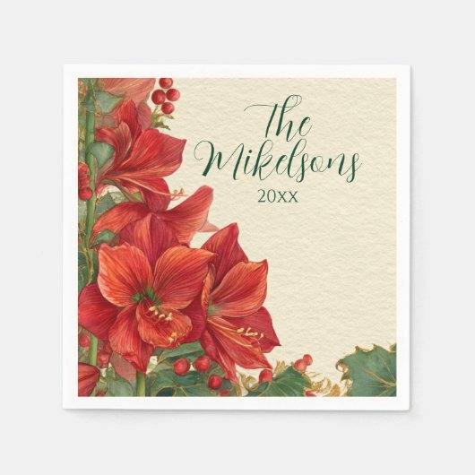 Rustic Red Amaryllis Christmas Serviette (Vorderseite)