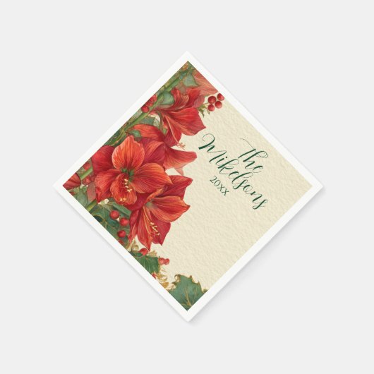 Rustic Red Amaryllis Christmas Serviette (Ecke)