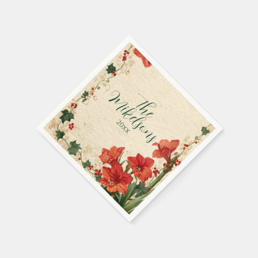 Rustic Red Amaryllis Christmas Serviette (Ecke)