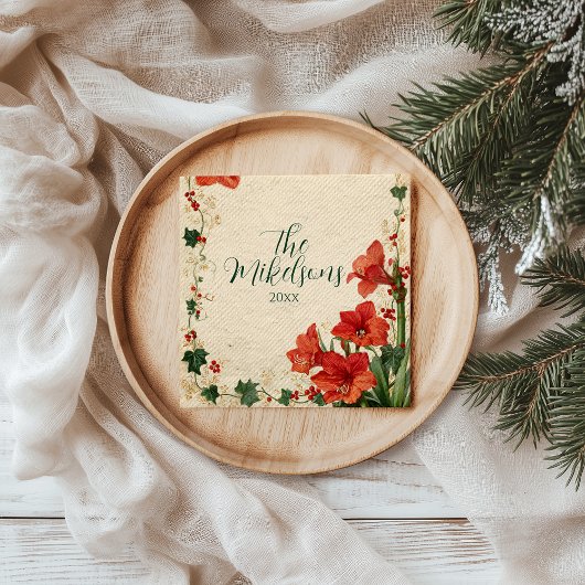 Rustic Red Amaryllis Christmas Serviette