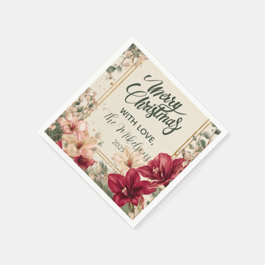 Rustic Red Amaryllis Christmas Serviette (Ecke)