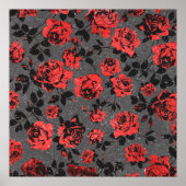 Rustic Red and Black Stem Rose Pattern Poster (Vorne)