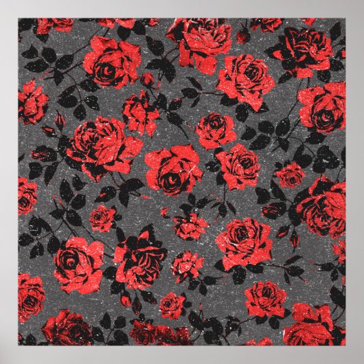 Rustic Red and Black Stem Rose Pattern Poster (Vorne)