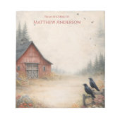 Rustic Red Barn and Crows Farm Scene |  Notizblock (Vorderseite)