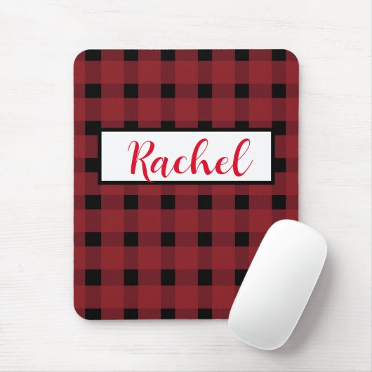 Rustic Red Black Gingham Mousepad (Mit Mouse)