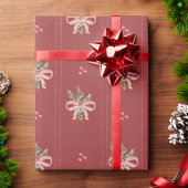 Rustic Red Botanical Bows Christmas Geschenkpapier