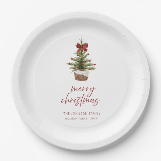 Rustic Red Bow Christmas Tree Holiday Pappteller (Vorderseite)