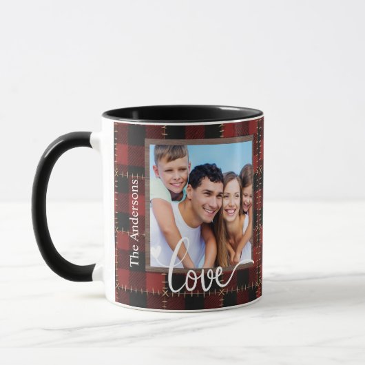 Rustic Red Buffalo Plaid Customizable Family Photo Tasse (Links)