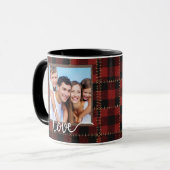 Rustic Red Buffalo Plaid Customizable Family Photo Tasse (Vorderseite Links)