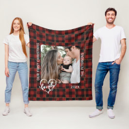 Rustic Red Buffalo Plaid First Christmas Family Fleecedecke