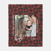 Rustic Red Buffalo Plaid First Christmas Family Fleecedecke (Vorderseite)