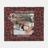 Rustic Red Buffalo Plaid First Christmas Family Fleecedecke (Vorderseite (Horizontal))