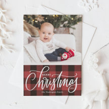 Rustic Red Buffalo Plaid Merry Christmas Photo