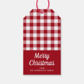 Rustic Red Checkered Script Frohe Weihnachten Geschenkanhänger (Vorderseite)