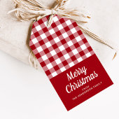Rustic Red Checkered Script Frohe Weihnachten Geschenkanhänger